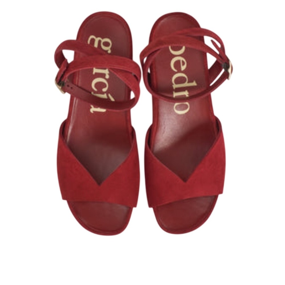 Pedro Garcia Red Suede Platform Wedge Ankle Strap Sandals Women
Size 38